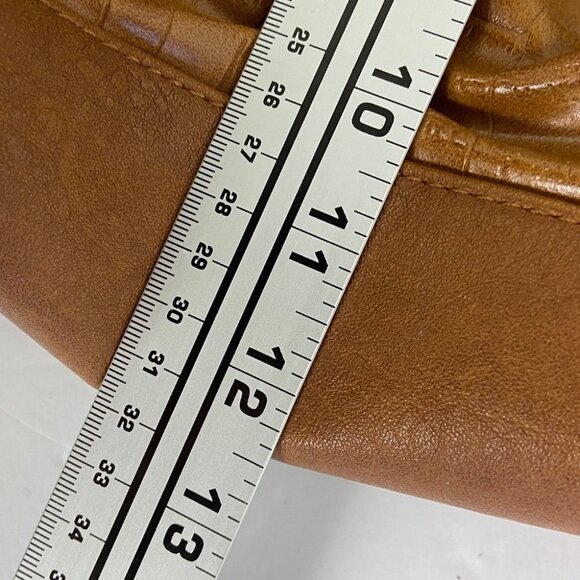 Brown Tan Faux Leather Shoulder Bag Purse Laptop Tablet Pouch Pockets Vinyl Zip - Picture 15 of 15